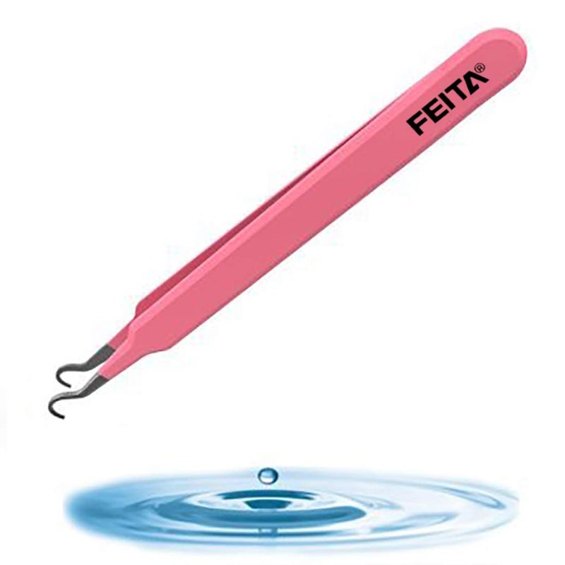 FEITA Blackhead Acne Extraction Tweezers - FEITA Pro & Surgical-Grade Stainless Steel Bend Curved Comedone Extractor Tweezer Tool for Remove Whitehead and Clogged Pores, Pimple - Pink - Image 1